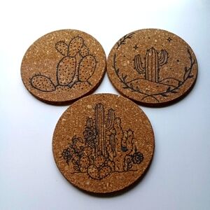 Cork Mats Trivet Set of 3 Round Southwest Kitchen Pots Pans Wall Plants 7.25"